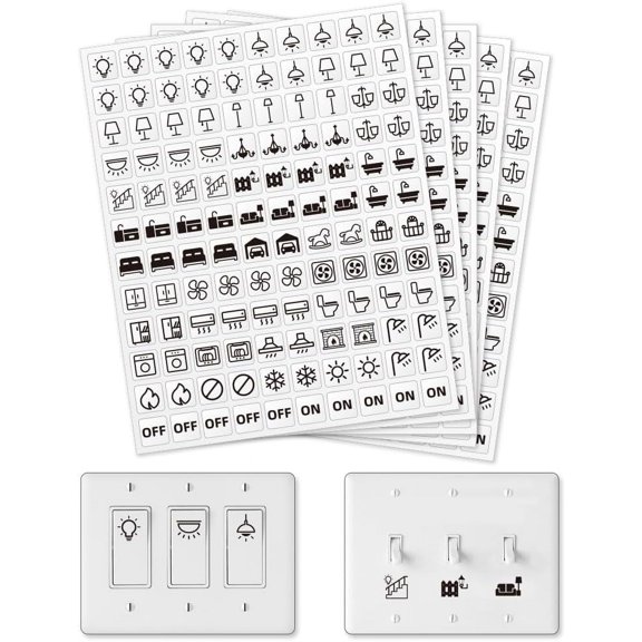 600 Pcs Light Switch Sticker Labels 33 Designs Transparent Switch ID Stickers Switchboard Label Decals for Home Kitchen Bathroom Office School 15x15mm for DIY