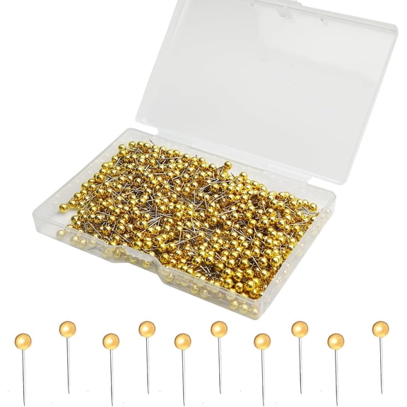 600 Pcs Map Tacks Push Pins 1/6 Inch Gold Marking Pins for Bulletin Board Photo Map
