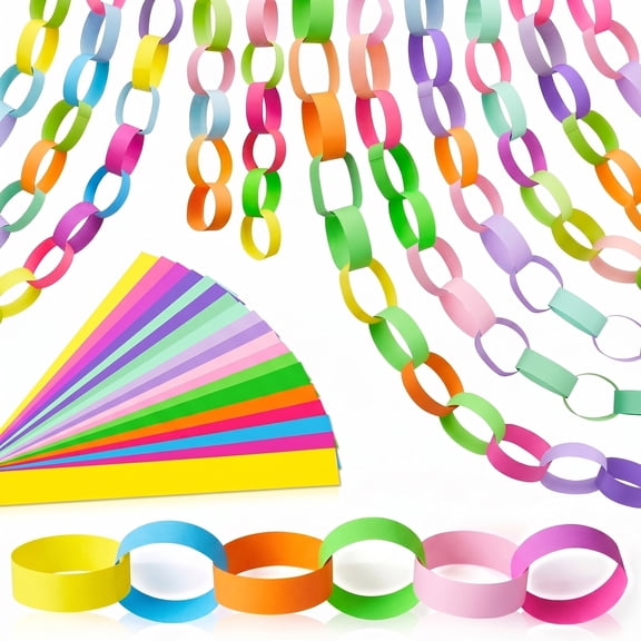 600 Pcs Paper Chain Garland Strips with Double Sided Tape, 0.8x8.5 Inch Paper Chain Garland for DIY Party, Birthday, Wedding, Holiday, Home Decor, Craft Supplies, Bright Color Paper Chains(Bright)