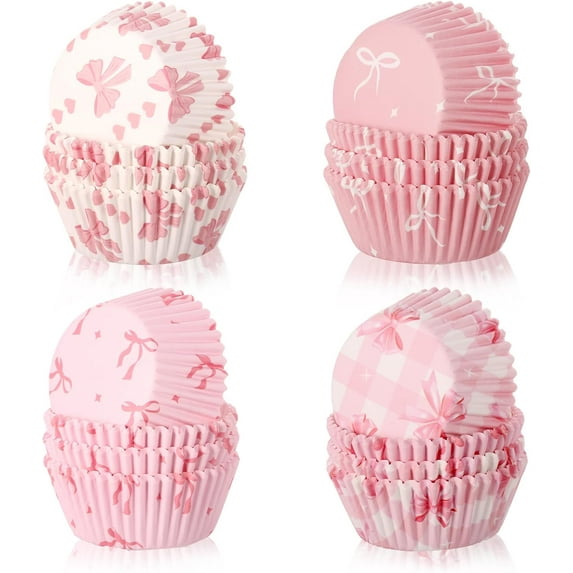 600 Pcs Pink Bow Cupcake Liners,Paper Coquette Bow Baking Cups Bowknot Cupcake Wrappers Baking Standard Holders for Baby Shower Wedding Bachelorette Bridal Showers Birthday Dessert Decoration