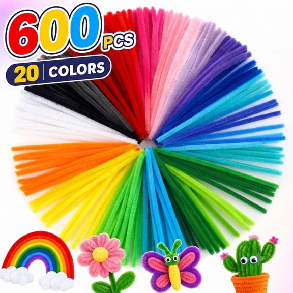 Chenille Stems, 600 Pcs Pipe Cleaners Bulk, 20 Assorted Colors Fuzzy Wires for DIY Art Crafts and Projects