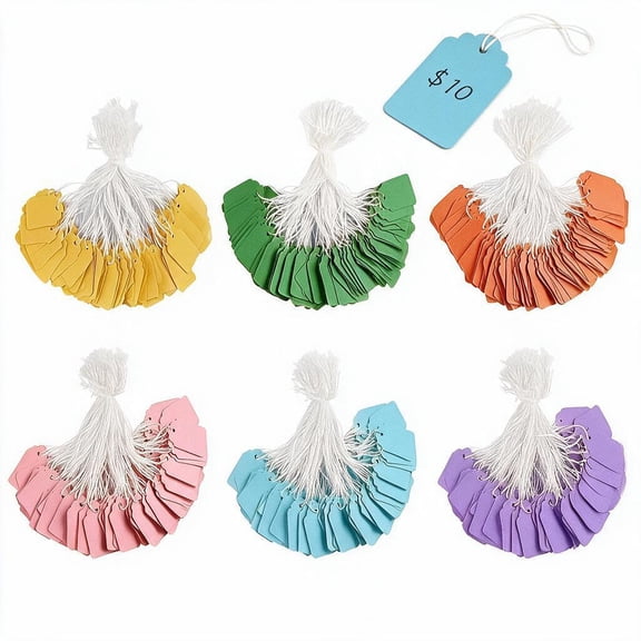 600 Pcs Price Tags with String, 0.87x1.38 Inch Blank Gift Labels in 6 Colors for Jewelry and Retail