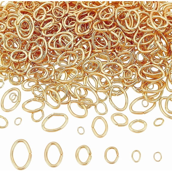 600 Pcs Real 18K Gold Plated Open Oval Jump Rings 6 Sizes Gold Jump Rings Charms for Craft Jewelry Bracelet Necklace Making Gold
