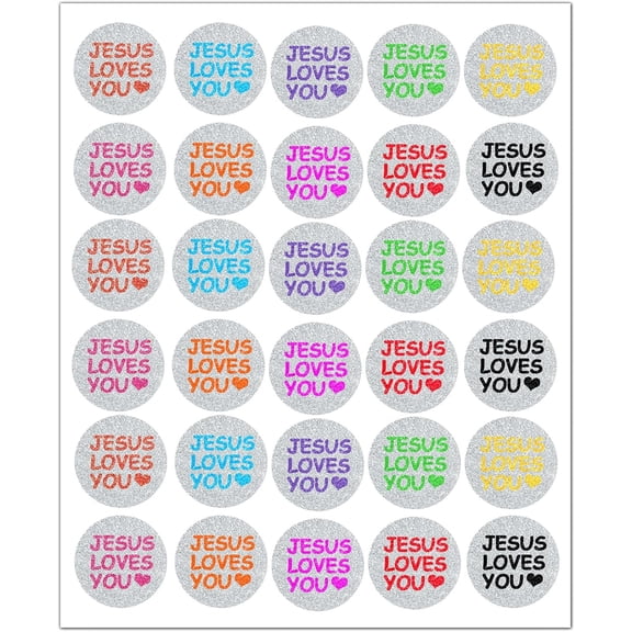 600 Pcs Religious Christmas Stickers Jesus Loves You Stickers,1.5 Inch Holographic Religious Christian Stickers for Kids Reward,Gift Envelope Seals,10 Colors