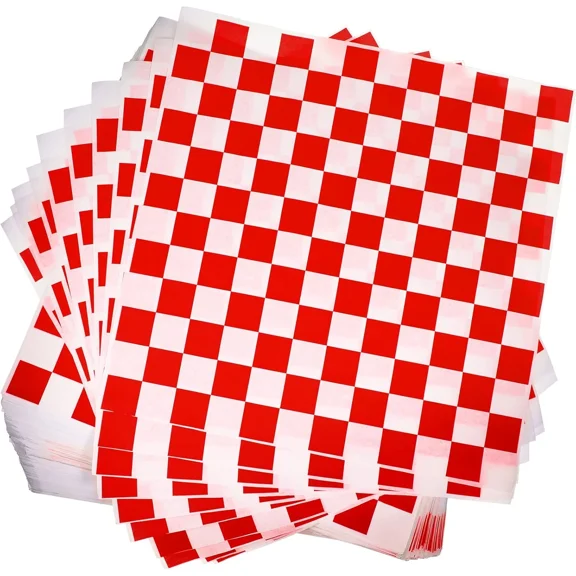 600 Pcs Sandwich Wrapping Paper Sheet 15x15 Checkered Food Wax Sheets Parchment Paper Basket Liner Grease Restaurant Wedding Party Supplies for Wrapping Bread Burgers(Red)