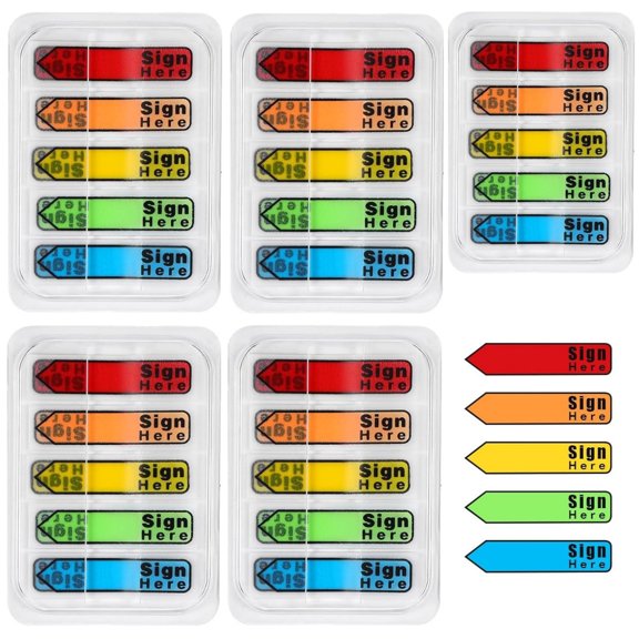 600 Pcs Sign Here Tabs Sign Here Date Tabs Colored Flag Stickers Self-Stick Notes with Dispenser Please Sign Here Message Arrow Sticky Tabs for Notary Book Annotations Office Organization, 6 Packs