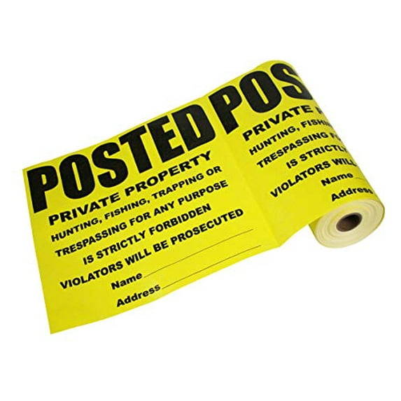 600 Per Pack Posted Yellow Private Property Sign by - 11" x 11 " Outdoor, Weatherproof Tear- Resistant Tyvek High Visibility for Warning No Trespassing Hunting Fishing Trapping, Made in USA