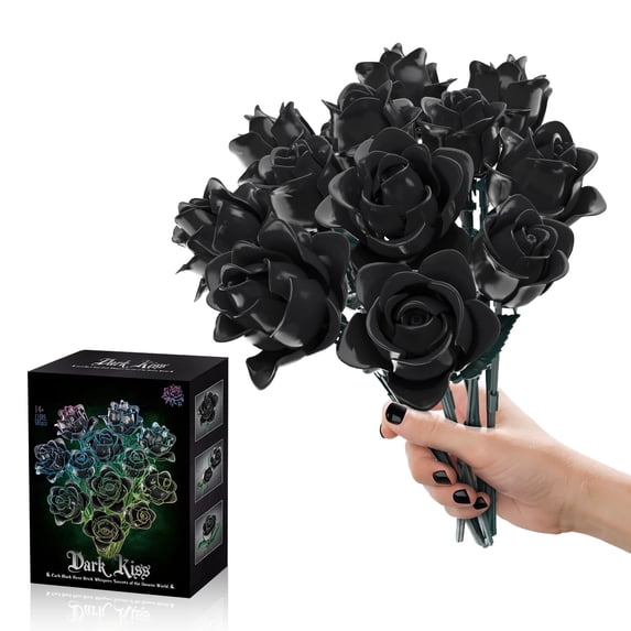SENVOBK 600-Piece Black Rose Flower Bouquet Building Set - Artificial Plant Compatible with Lego