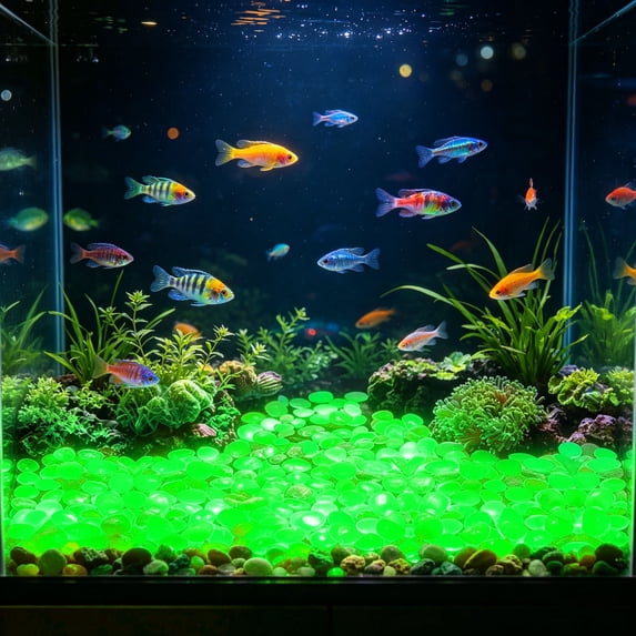 600-Piece Glow In The Dark Garden Pebbles Luminous Resin Stones For Yard Pathway Aquarium Decor 0.4 Inches