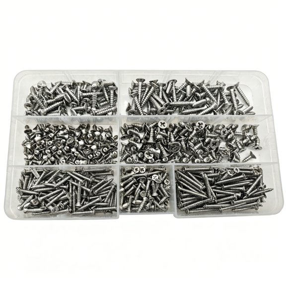 600 Pieces 304 Stainless Steel Recessed Cross-Head Self-Tapping Screws M2.6-M3.5mm - Durable, Corrosion-Resistant Fasteners for Woodworking and Metalworking