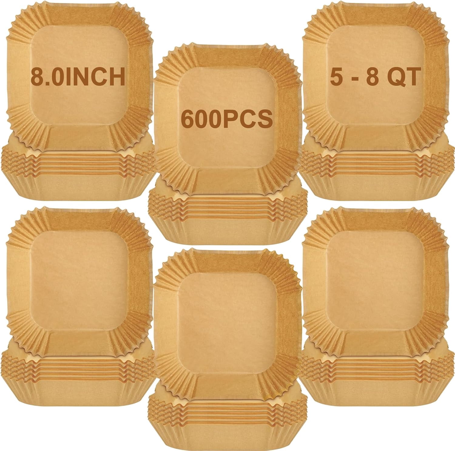 600 Pieces Air Fryer Paper Liners Disposable, 8 Inch Square Parchment Paper Liners for Air Fryer Basket, Non-Stick Airfryer Liners for 5-8QT Air fryer, Baking, Roasting and Microwave