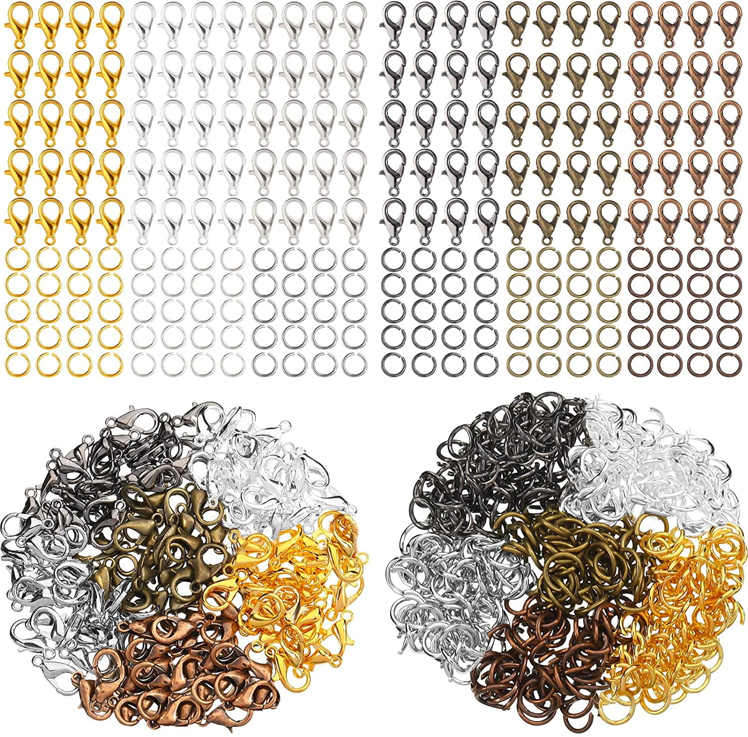 600 Pieces Lobster Clasps and Open Jump Rings Set Lobster Claw Clasps