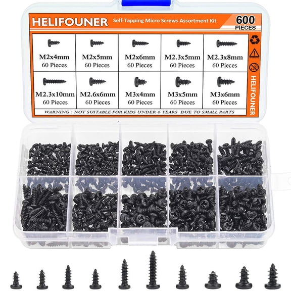 600 Pieces M2 M2.3 M2.6 M3 Phillips Micro Laptop Repair Screws, Computer Pan Head Self-Tapping Screws, Electronic Mini Screws