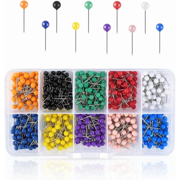 600 Pieces Push Pins Map Pins with Colored Head Map Tacks with Point Assorted Colors Stainless Steel Small Round Head Marking Pins for Bulletin Cork Board Fabric Craft DIY Office Home (10 Colors)