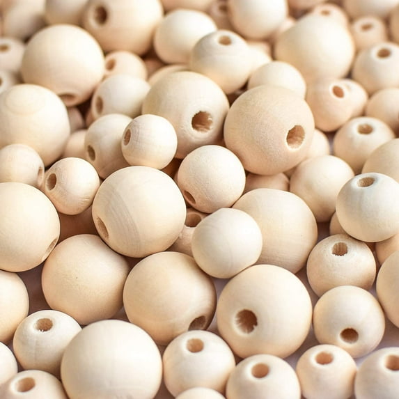 600 Pieces Round Wood Beads Unfinished Natural Wooden Loose Beads Spacer Beads for Crafts (10mm, 12mm, 16mm)