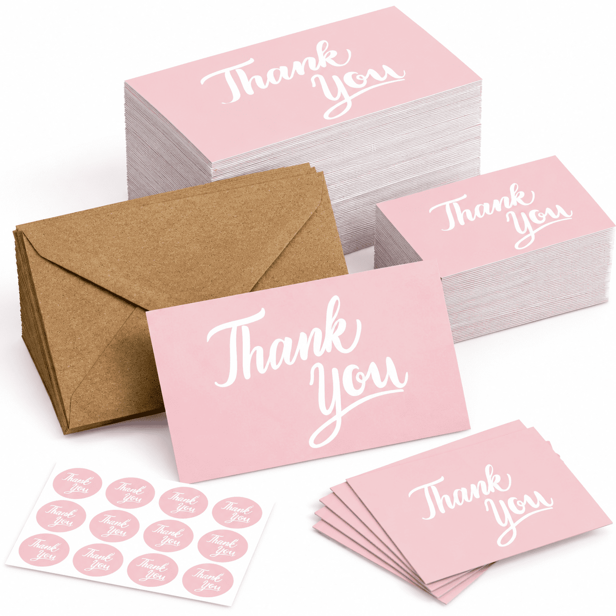 600 Pink Thank You Cards Bulk with Envelopes and Stickers 4x4 Inch ...