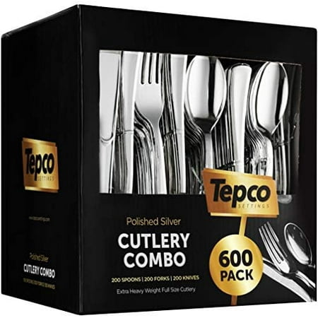 600 Plastic Silverware Set - Plastic Cutlery Set - Disposable - Flatware Set - 200 Forks - 200 Spoons - 200 Knives - Heavy Duty - Party Bulk - Silver$$Home Decor, Kitchen, & Other