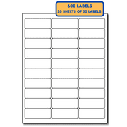 600 Product Sticker Labels 30 Per Page Compatible with Any Laser or Inkjet Printers, Use for Barcode, Address Labels, Shipping, and Organizing 20 Sheets / 600 Labels 1" x 2-5/8" Each Label