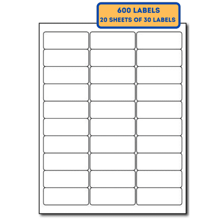 600 Product Sticker Labels 30 Per Page Compatible with Any Laser or Inkjet Printers, Use for Barcode, Address Labels, Shipping, and Organizing 20 Sheets / 600 Labels 1" x 2-5/8" Each Label