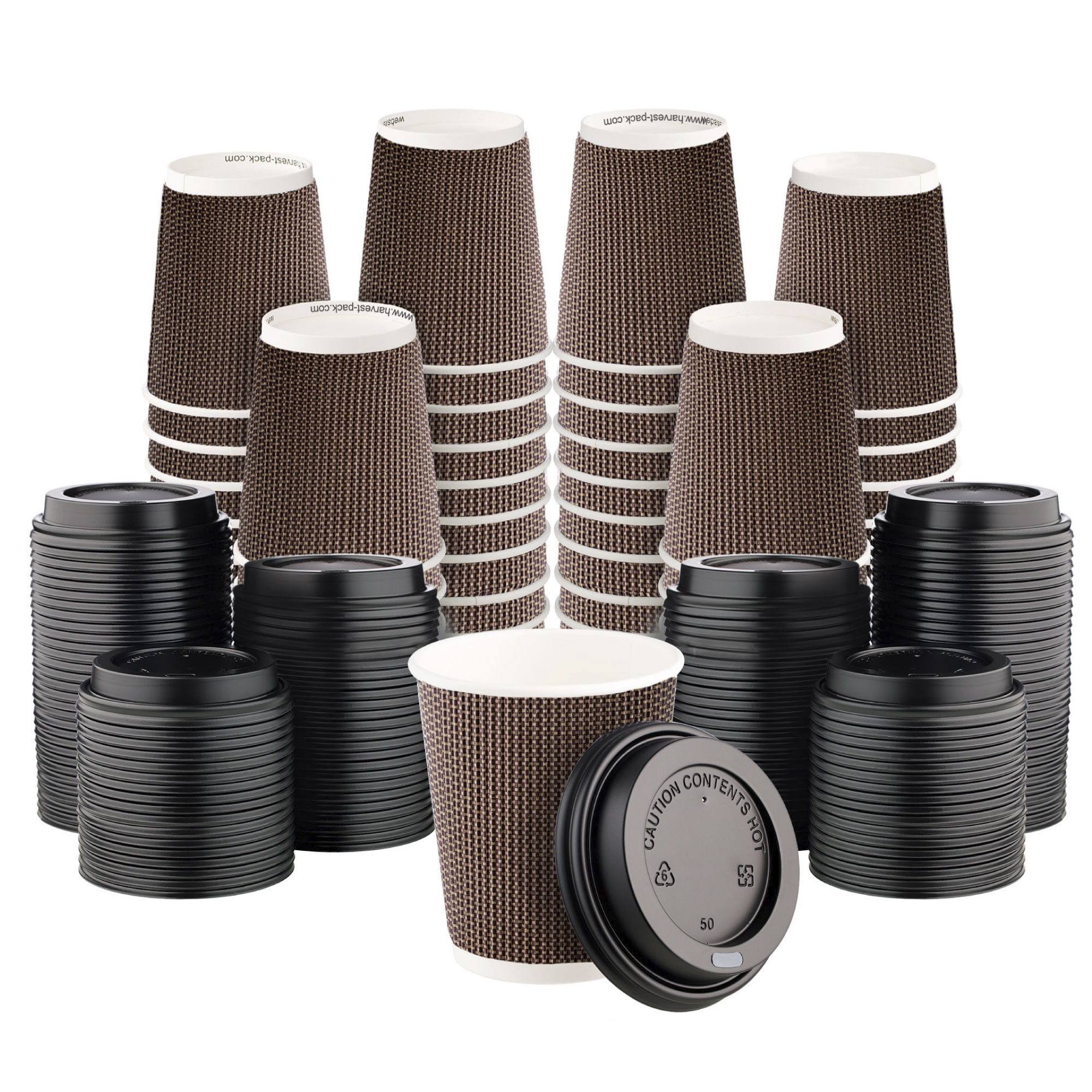 600 SET]Harvest Pack 8 oz Disposable Coffee Cups, Insulated Ripple  Double-Walled Paper Cup with Lid, Brown Geometric, Tea Hot Chocolate Drinks  To go coffee cups - Walmart.com, image size:2000x2000