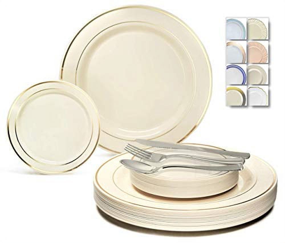 600 Set & 120 Guest Wedding Disposable Plastic Plate & Silverware Combo