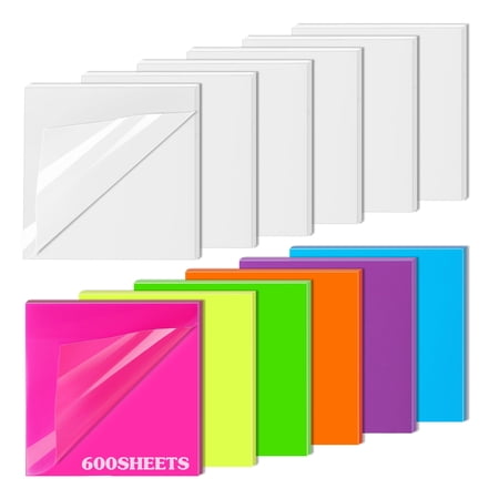 600 Sheets(12 Pads)Transparent Sticky Notes,Clear Sticky Notes,3" x 3" Translucent Sticky Notes Pads,See Through Sticky Notes for Book Annotation,Self-Adhesive and Colorful