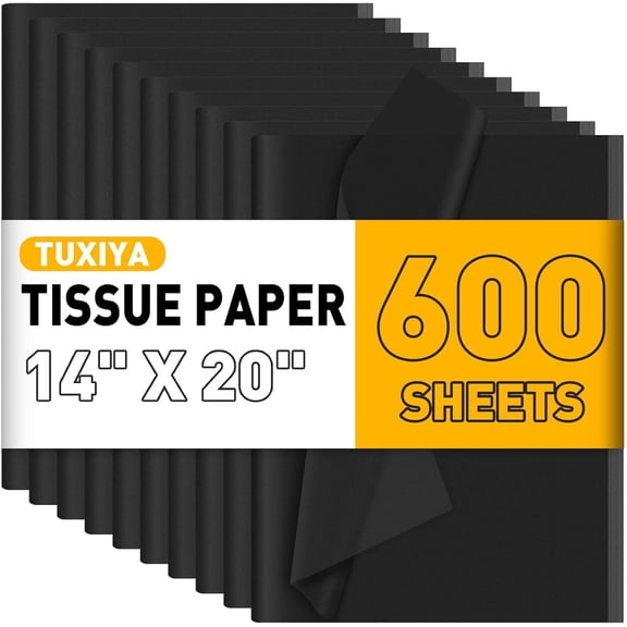 600 Sheets Black Tissue Paper for Gift Bags,14 X 20Inch Black Wrapping Paper Bulk for Gift Packaging Filler Art Crafts DIY Birthday Wedding Halloween Christmas