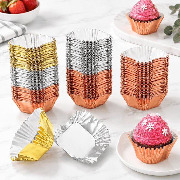 600 Square Mini Foil Cupcake Liner 1.8"x2.4" Disposable Bright