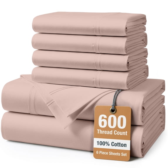 Casa Platino 100% Cotton Sheets – 600 Thread Count King Size Sheet Set, Premium Sateen Weave Feels Buttery Soft All Year Round, 15” Deep Pocket, No Pill Easy To Wash – Sepia Rose