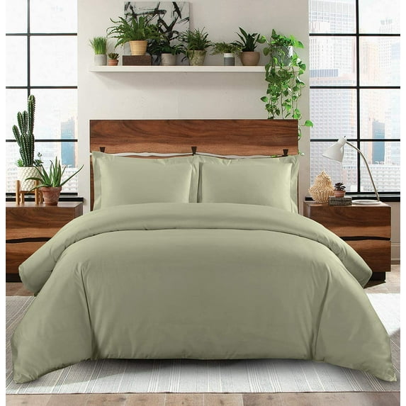 600 TC 100% Egyptian Cotton Duvet Cover Zipper Closur Ultra Soft Durable and Fade Resistant Color Sage Solid size Queen