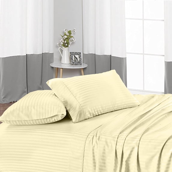 600 TC Bed Sheet Set 5 Piece - 30 Inch Deep Pocket - 600 Thread Count - 100% Egyptian Cotton - Extra Soft and Luxury, Easy Care - Ivory Stripe, Queen Size.