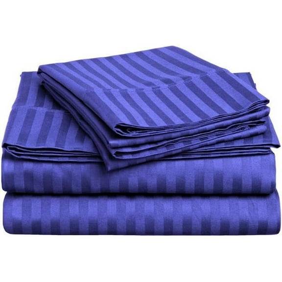 600 TC Bedding Linen Egyptian Cotton - Sheet Set - Queen Size - Striped COLORS Sheet Set - 4 Pieces - { Navy Blue } Exactly Deep Pocket 32" Inches By KM LINEN