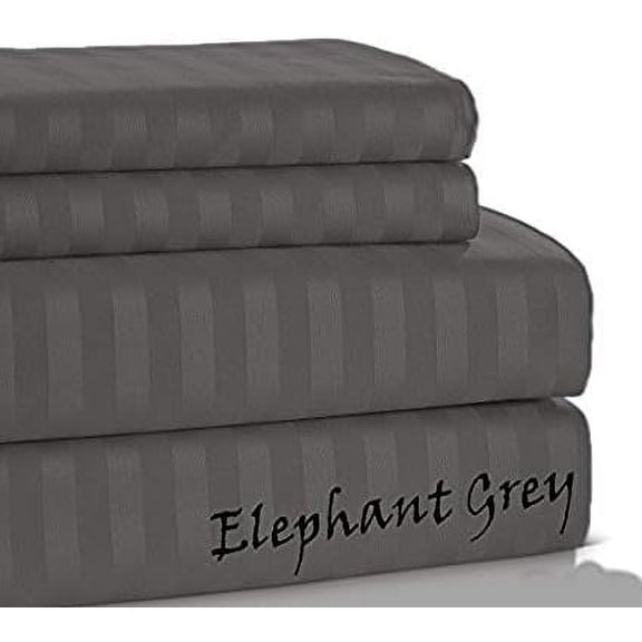600 TC EXPORT QUALITY SHEET SET 4PCs Egyptian Cotton !! Striped COLORS - Full Size - Striped Colors { Dark Grey } Depth Pocket 28" Inches By KM LINEN
