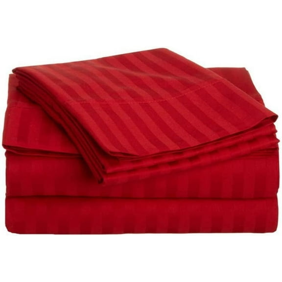 600 TC EXPORT QUALITY SHEET SET 4PCs Egyptian Cotton !! Striped COLORS - Full Size - Striped Colors { Red } Depth Pocket 28" Inches By KM LINEN