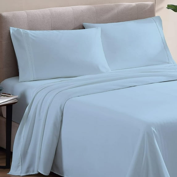 600-TC Egyptian Cotton RV Camper - RV Sheets - 4 Piece Bed Set for Campers RV Short King 72" x 75" Sheets for RV Short King Sheet Set 6" Deep Fitted Sheet Luxury Soft (Light Blue)