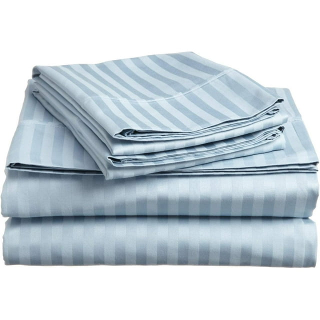 600 TC Egyptian Cotton Sheet Set !! Room Dream { 4PCs } !! Striped COLORS - Full Size - Striped Colors { Light Blue } Fit Pocket 26" Inches By KM LINEN