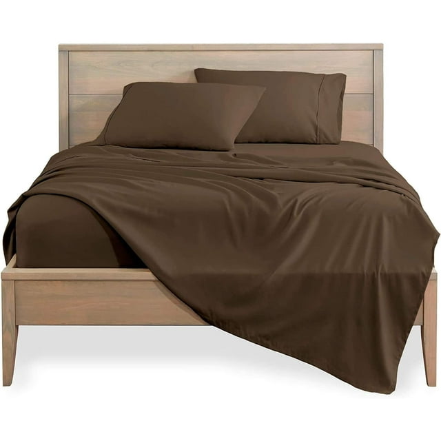 Bedding Homes 600 Thread Count Cotton Sateen Weave 4-Piece Queen Bed Sheets, Brown Solid
