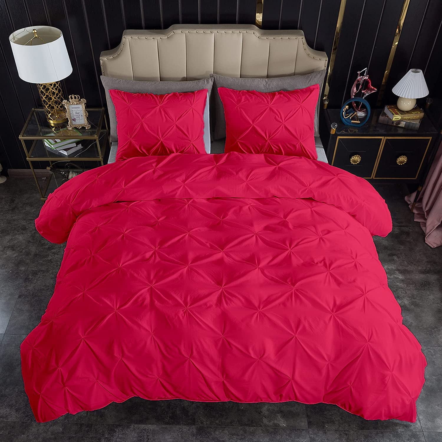 3 Piece Luxurious Pinch Pleated Duvet Cover with Zipper & Corner Ties Microfiber