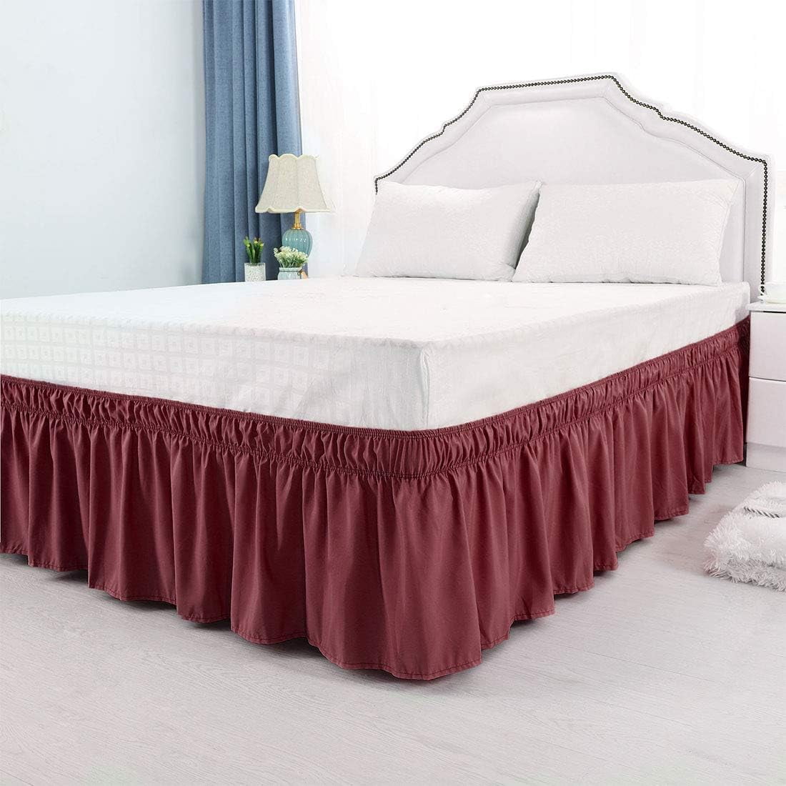 600-TC Pima Cotton No-Tuck Wrap Around Bed Skirt – Wrinkle-Free, Quick Setup for a Polished Bedroom Cal-King (72" x 84") Size, Fit 1-PC Bed Skirt3 Sided Coverage 22" Drop Length, Burgundy