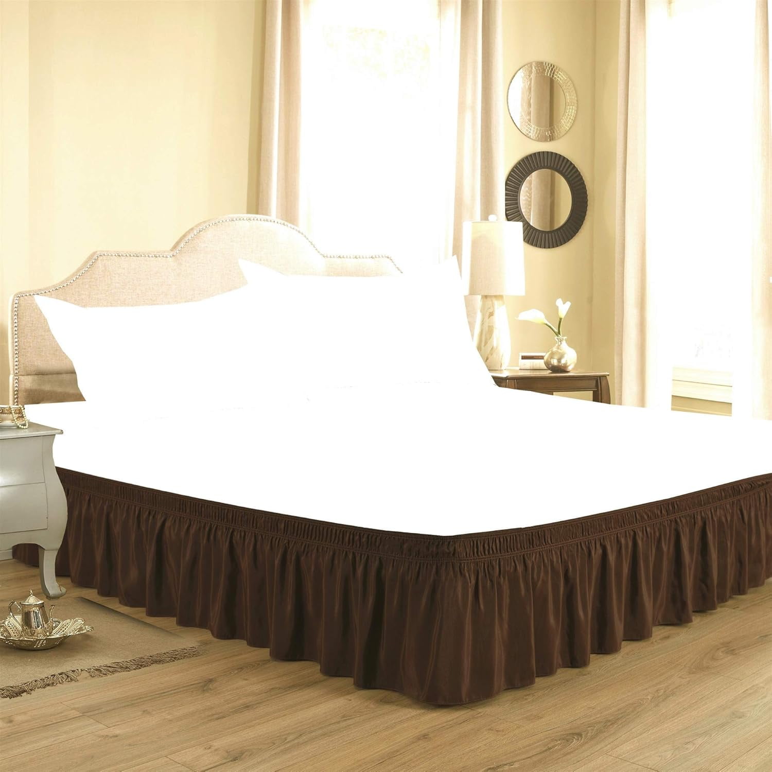600-TC Pima Cotton No-Tuck Wrap Around Bed Skirt – Wrinkle-Free, Quick Setup for a Polished Bedroom Twin XL (39" x 80") Size, Fit 1-PC Bed Skirt3 Sided Coverage 22" Drop Length, Chocolate