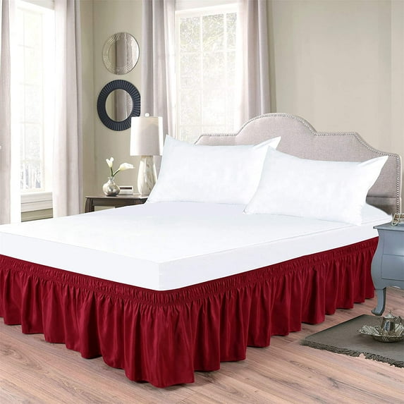600-TC Pima Cotton Universal Wrap Around Bed Skirt California Queen (60" x 84") Size, Easy Fit 1-PC Bed Skirt Luxury Fabric 3 Sided Coverage 24" Drop Length, Red