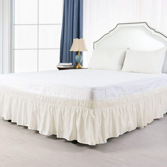 600-TC Pima Cotton Universal Wrap Around Bed Skirt California Queen (60" x 84") Size, Easy Fit 1-PC Bed Skirt Luxury Fabric 3 Sided Coverage 24" Drop Length, Ivory