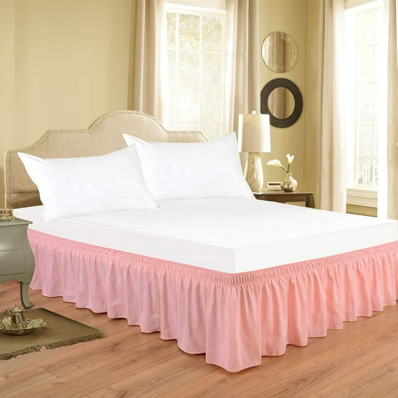 600-TC Pima Cotton Universal Wrap Around Bed Skirt Full (54" x 75") Size, Easy Fit 1-PC Bed Skirt Luxury Fabric 3 Sided Coverage 24" Drop Length, Peach