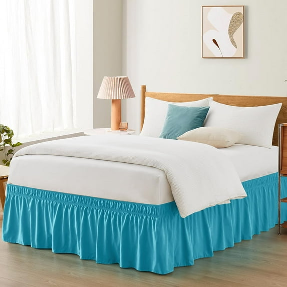 600-TC Pima Cotton Universal Wrap Around Bed Skirt Long King (72" x 104") Size, Easy Fit 1-PC Bed Skirt Luxury Fabric 3 Sided Coverage 24" Drop Length, Turquoise