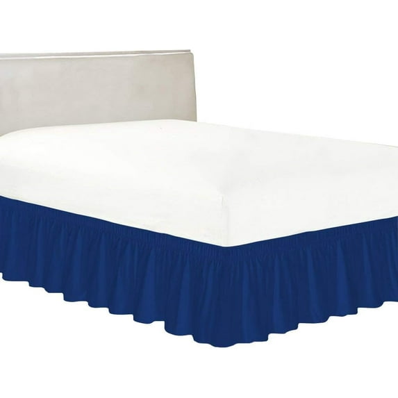 600-TC Pima Cotton Universal Wrap Around Bed Skirt Short Queen (60" x 75") Size, Easy Fit 1-PC Bed Skirt Luxury Fabric 3 Sided Coverage 24" Drop Length, Royal Blue