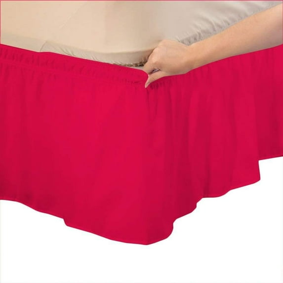 600-TC Pima Cotton Universal Wrap Around Bed Skirt Super Queen (66" x 80") Size, Easy Fit 1-PC Bed Skirt Luxury Fabric 3 Sided Coverage 24" Drop Length, Hot Pink