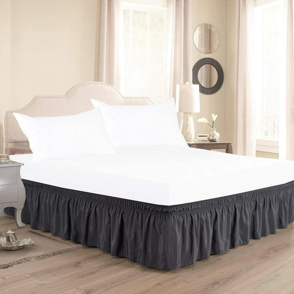 600-TC Pima Cotton Wrap Around Bed Skirt - Modern, Effortless Solution for Hiding Under-Bed Storage Twin (39" x 75") Size, Fit 1-PC Bed Skirt 3 Sided Coverage 20" Drop Length, Dark Gray