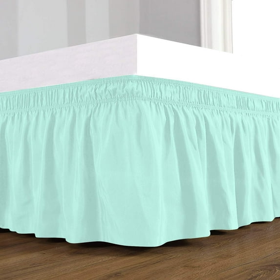 600-TC Pima Cotton Wrap Around Bed Skirt – Quick and Easy Installation for a Neat Bedframe Look Emperor (84" x 84") Size, Easy Fit 1-PC Bed Skirt 3 Sided Coverage 18" Drop Length, Aqua Blue
