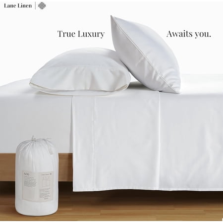 600 TC Size Sheets Set - 100% Mercerized Cotton Hotel Style Soft White Sateen Weave Bedding
