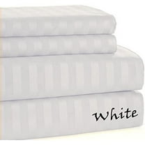 600 TC Soft Collection - Full Size - Striped COLORS Sheet Set - 4 Pieces - { White } Easily Fit Pocket 22" Inches By KM LINEN